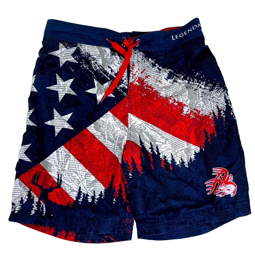 Legendary Whitetails Mens American Flag Board Shorts Swim Trunks Patriotic LG
